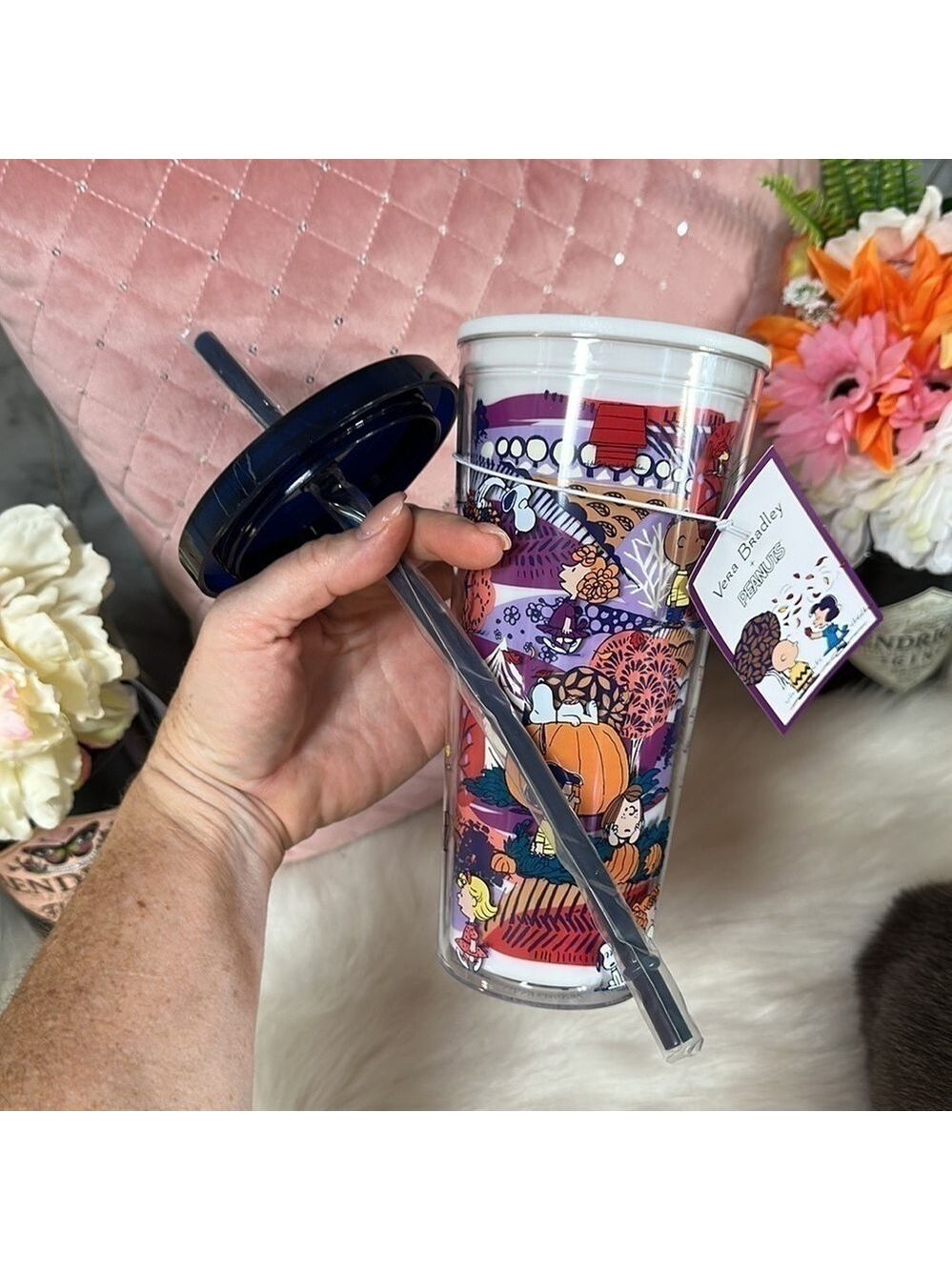 NWT Vera Bradley x Peanuts Fall 24 Oz Double Wall Tumbler With Straw Snoopy - Picture 6 of 7